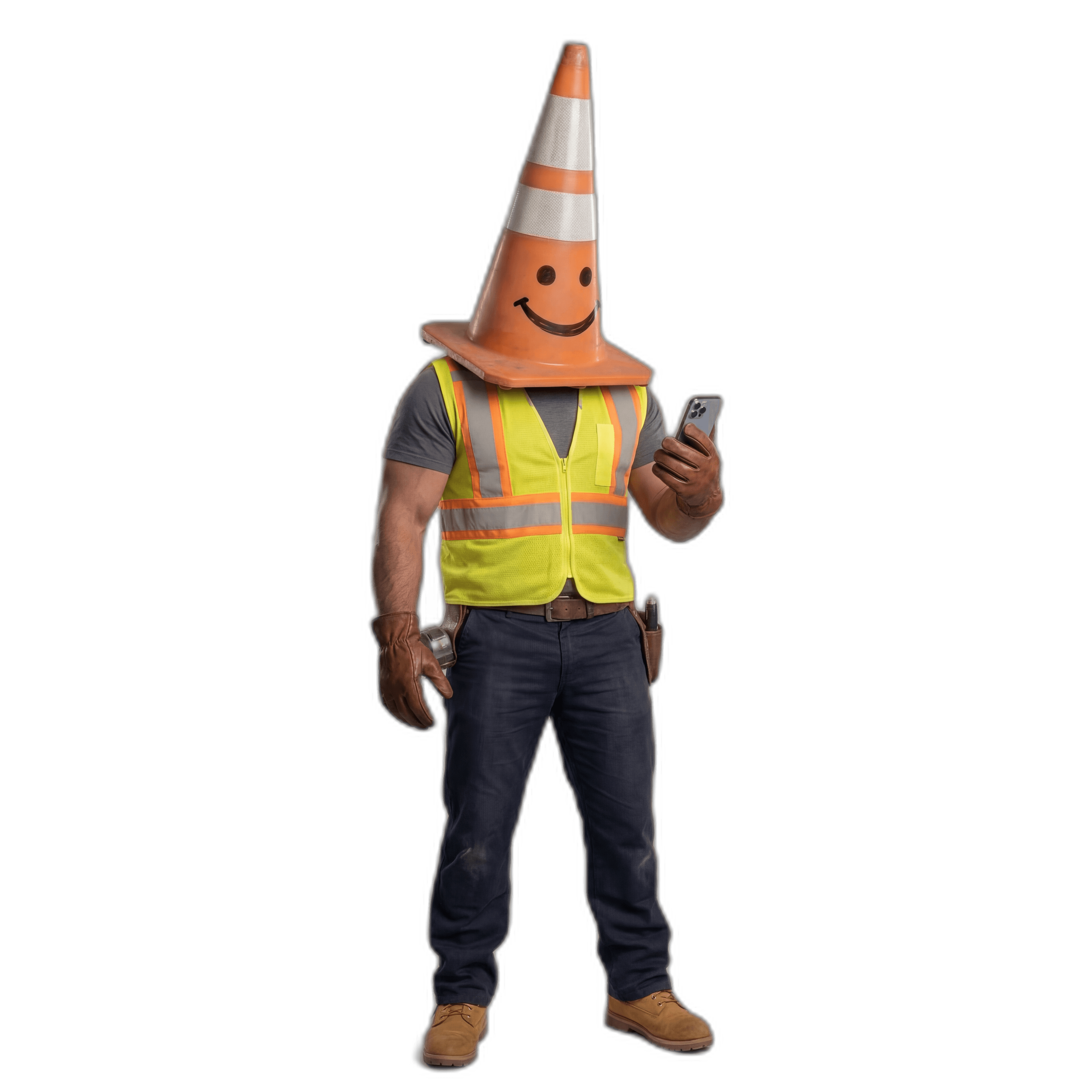 Yardy standing tall on the jobsite, phone in hand